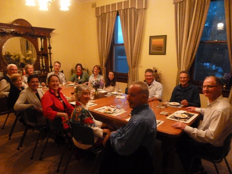The pilgrims in the dining room at the presbytery at St Joseph's Warrnambool